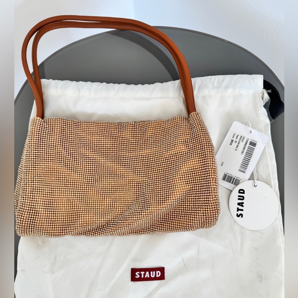 Staud Penny Crystal Mesh Shoulder Bag Bronze